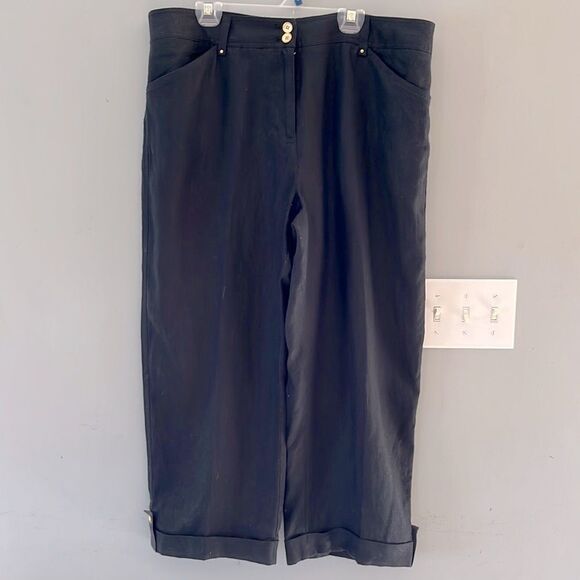 100% Linen black cropped pants Jones New York - Capri Pants Size 14 - Picture 1 of 8